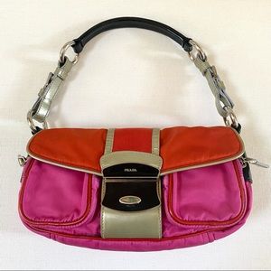 PRADA Vintage Pink and Orange Nylon Bag Baguette